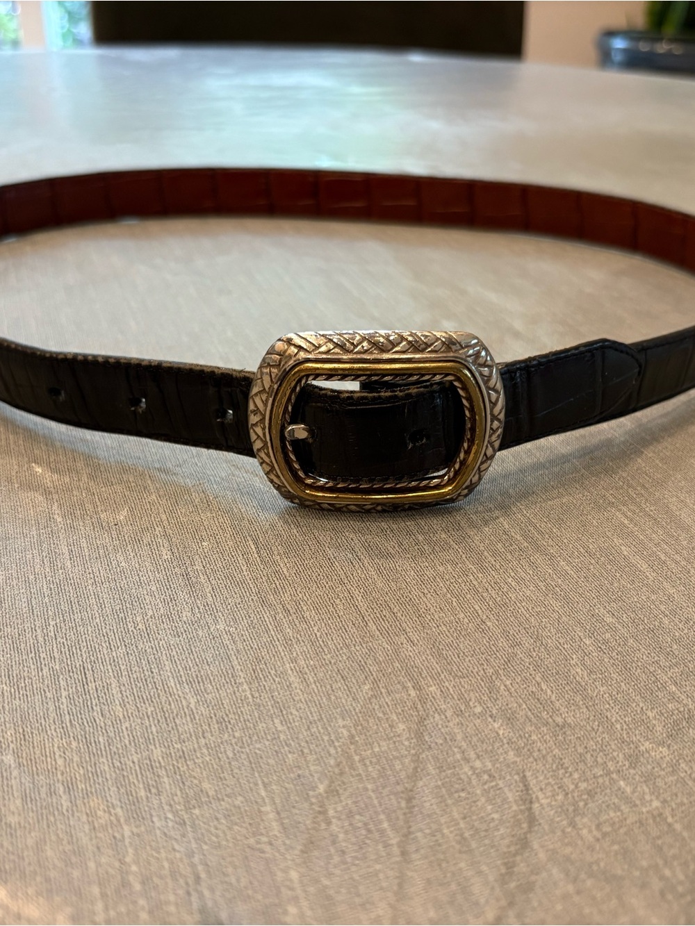 Brighton Black Leather Belt with Two-Tone reversible Decorative Buckle